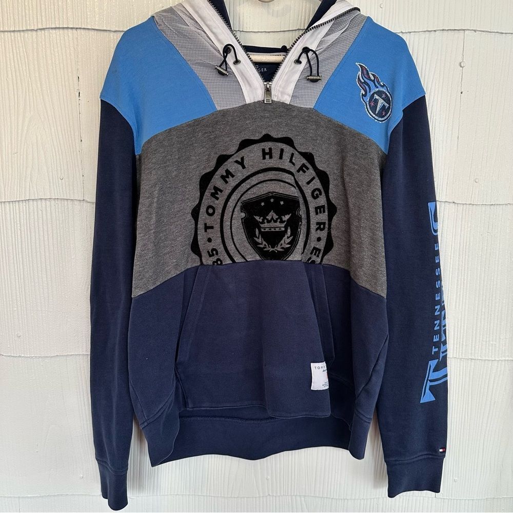 Tommy Hilfiger NFL Tennessee Titans Hooded Sweatshirt Hoodie Pullover Blue XL